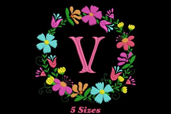 Charming Flower Alphabet Letter V for Seasonal Embroidery