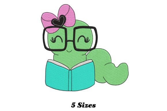 Delightful Book Worm: A Charming Embroidery Design